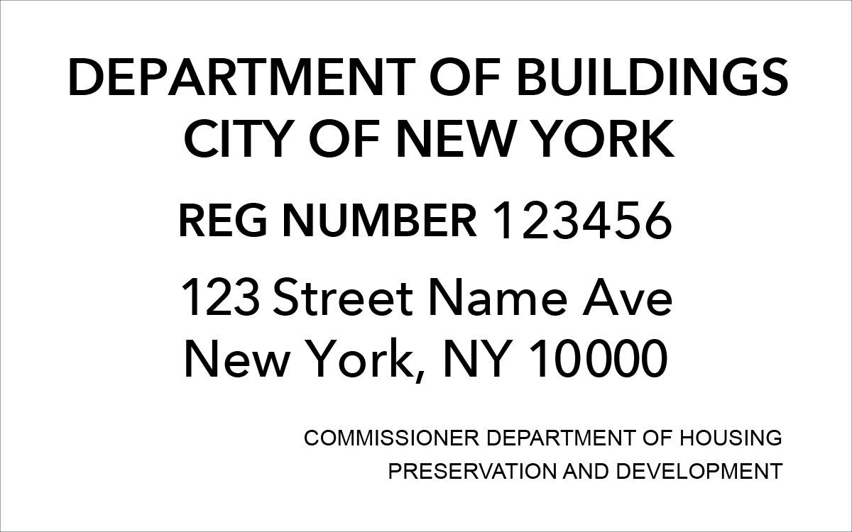 Sign 2) 8" x 5" - Building Registration