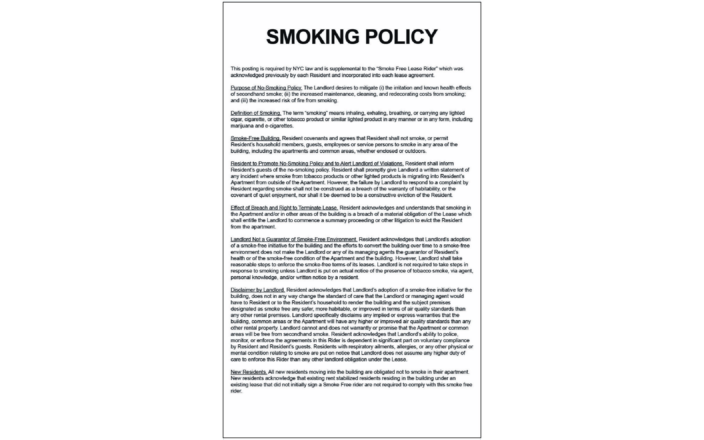 Sign 12) 8.5" x 14.5" - Smoking Policy